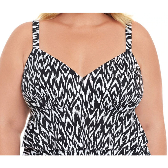 Swim Solutions Black Tankini Ruffled One-piece Swimsuit 10 NEW - Picture 2 of 7